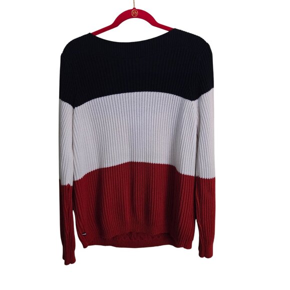 Tommy Hilfiger Patriotic Red White Blue CableKnit Crewneck Sweater Size M - Picture 3 of 6
